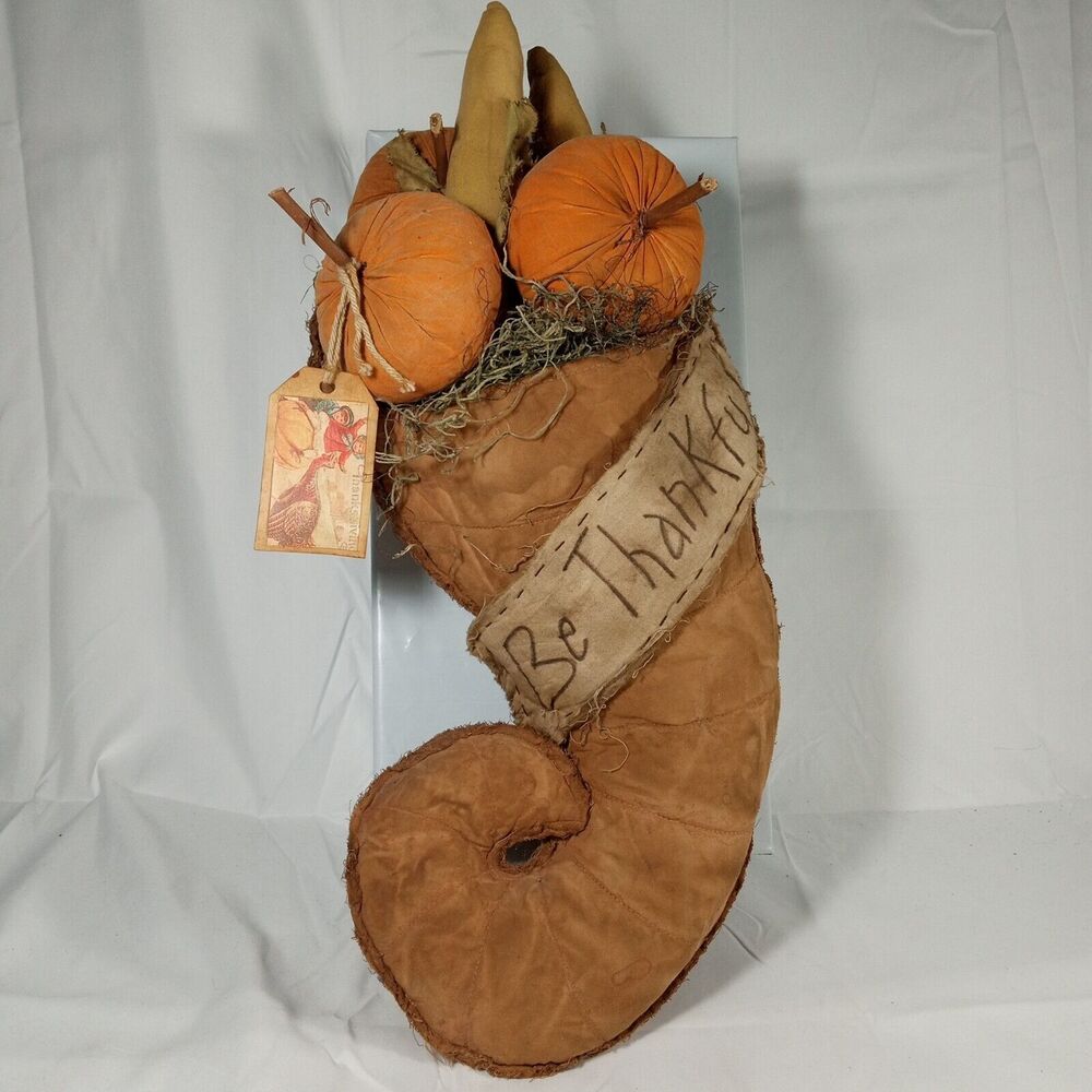 Cornucopia Horn Of Plenty Basket Thanksgiving Handmade Fabric Table Wall Mount